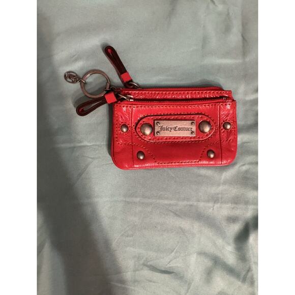 Juicy Couture 100% Leather Coin Purse Wallet Keychain Change Pouch Patent Red - Picture 1 of 5
